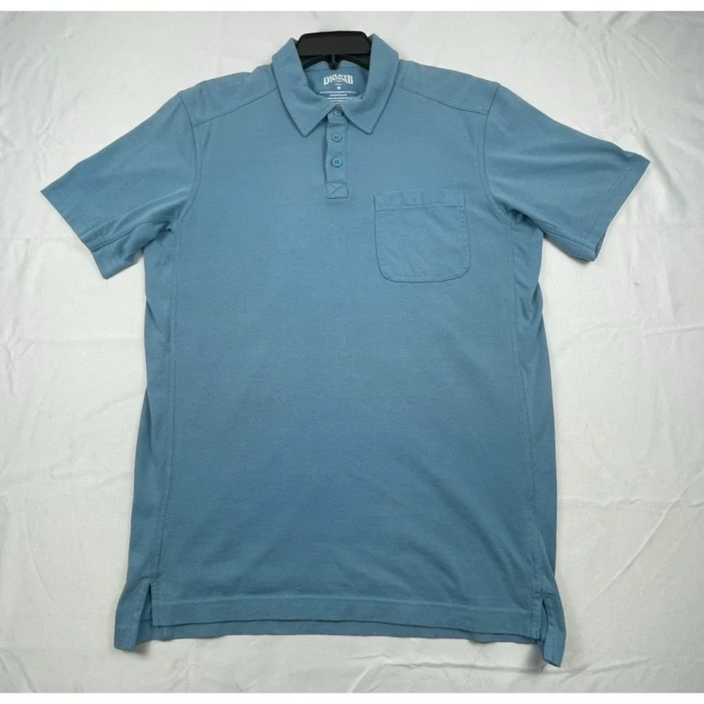 DULUTH TRADING CO TRIM FIT POLO SHIRT MENS M BLUE COOLMAX COTTON BLEND POCKET SH